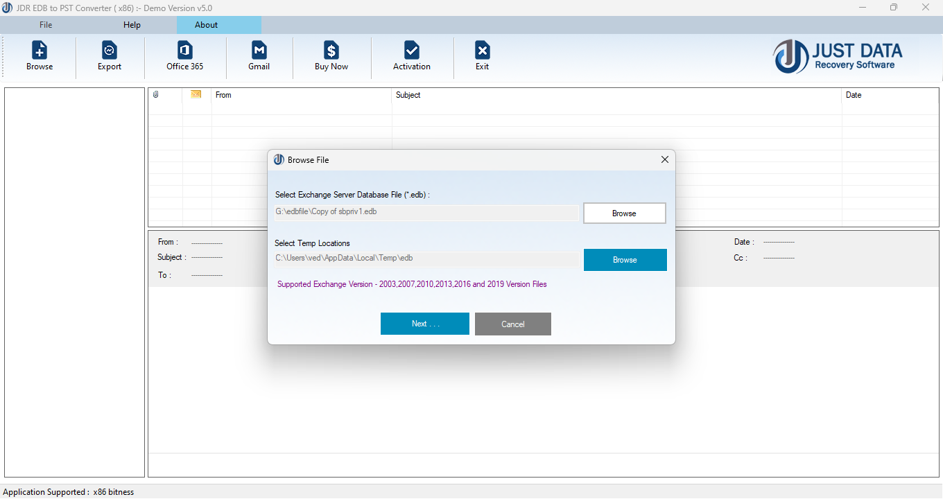 Select Exchange EDB file