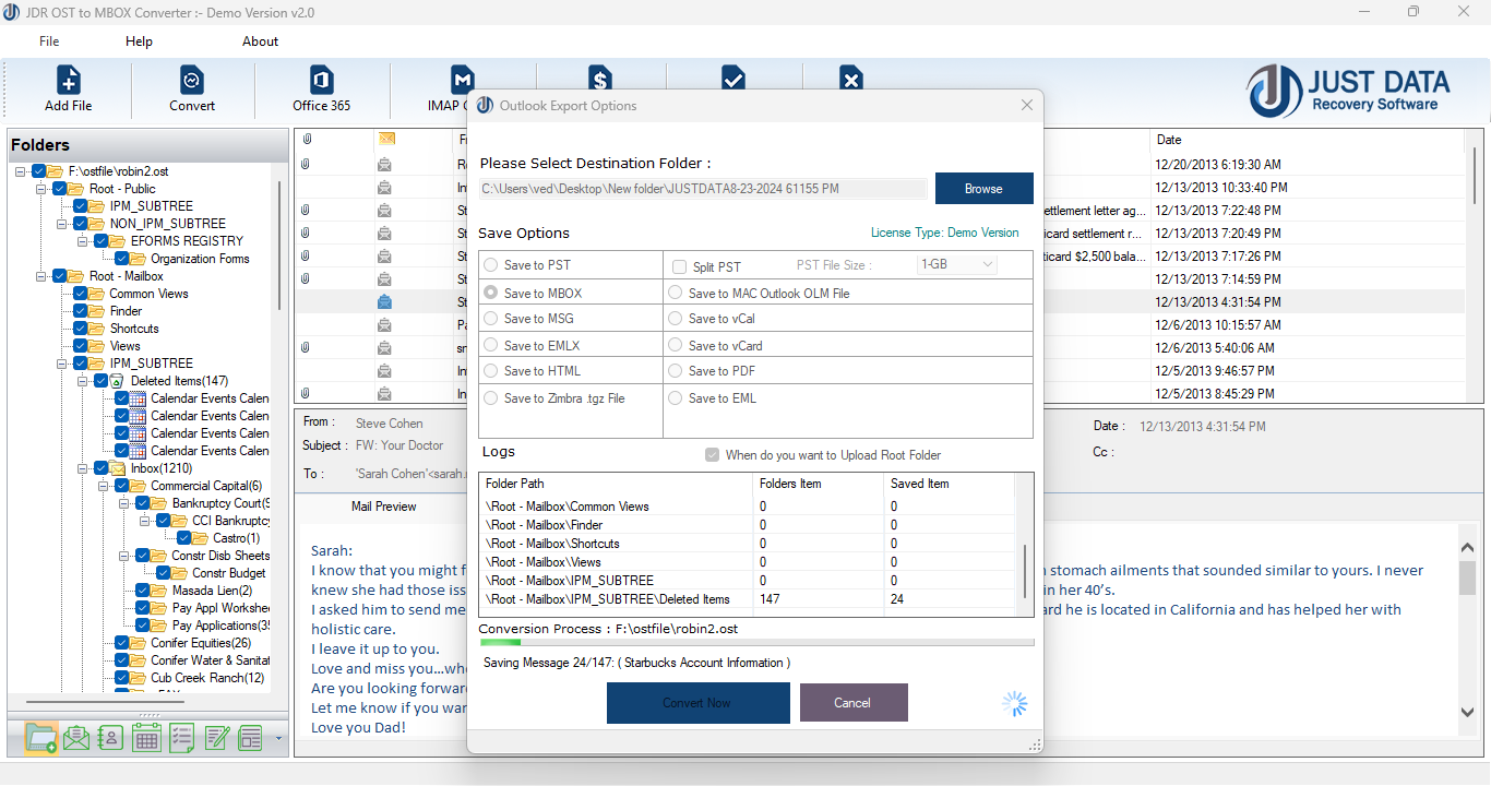 Showing Mailbox Message List