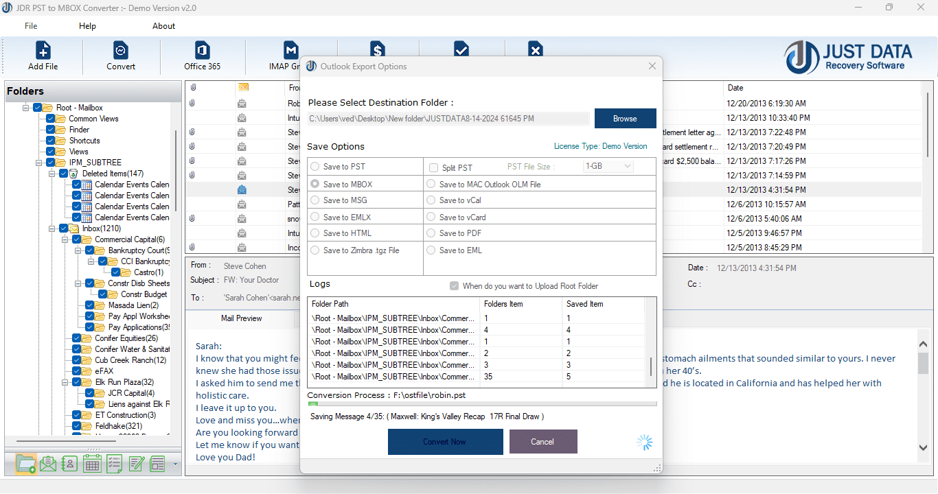 Showing Mailbox Message List